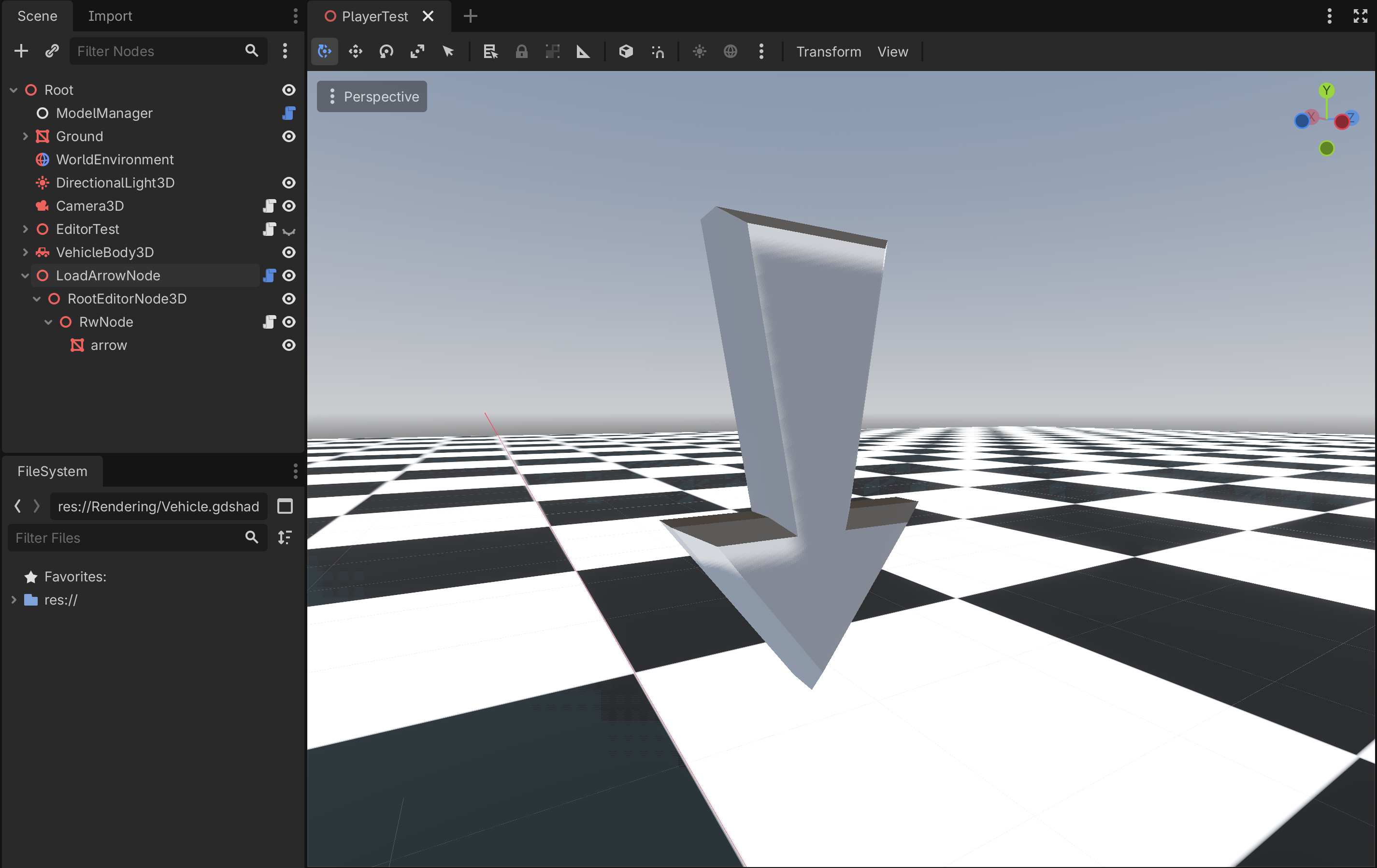 Screenshot of the GTA: VC arrow model inside Godot